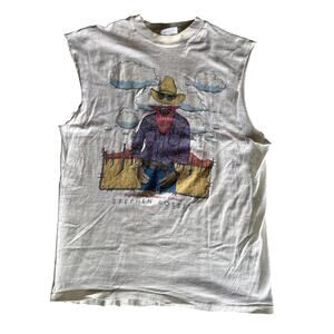 VTG Stephen Rosser L USA Made Single Stitched Hanes Beefy White Cutoff Sleeves